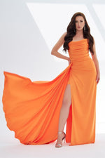 Orange Slit Satin Evening Dress Cat Ear Dress