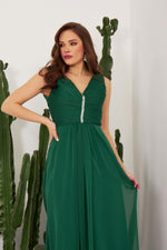 Angelino Emerald Chiffon Collar Long Evening Dress and Invitation Dress