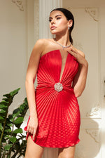 Angelino Red Plisoley Strapless Short Evening Dress