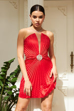 Angelino Red Plisoley Strapless Short Evening Dress