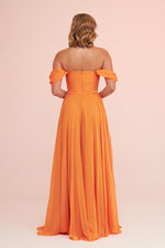 Angelino Orange Chiffon Low Sleeve Long Evening Dress