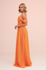 Angelino Orange Chiffon Low Sleeve Long Evening Dress