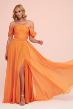Angelino Orange Chiffon Low Sleeve Long Evening Dress