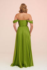 Angelino Pistachio Green Chiffon Low Sleeve Long Evening Dress