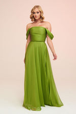 Angelino Pistachio Green Chiffon Low Sleeve Long Evening Dress