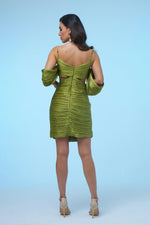 Angelino Pistachio Green Strappy Pleated Short Satin Evening Dress