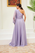 Angelino Lavender Chiffon One Arm Embroidered Long Evening Dress