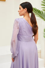 Angelino Lavender Chiffon One Arm Embroidered Long Evening Dress