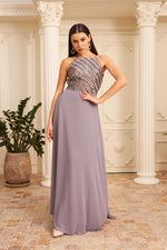 Angelino gray chiffon stamp sequined long evening dress and invitation dress