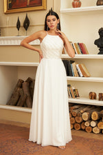 Angelino ecru chiffon stamp sequined long wedding dress