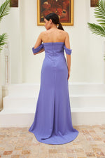 Angelino Lila Crepe Long Evening Dress with Low Sleeve
