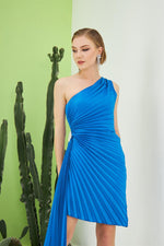 Angelino Indigo Plisoley single sleeve side -tailed short evening dress dress