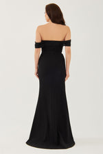 Black Crepe Pearl Embroidered Promise Dress