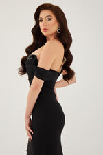 Black Crepe Pearl Embroidered Promise Dress