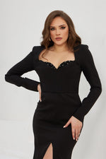 Angelino black pancake embroidered long evening dresses and invitation dress
