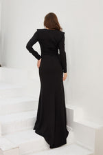 Angelino black pancake embroidered long evening dresses and invitation dress
