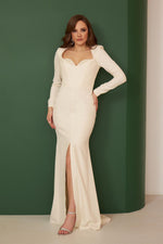 Angelino Ecru Crepe Embroidered Long Wedding Dress