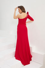 Angelino Red Crepe One Shoulder Long Evening Dress and Invitation Dress