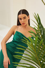 Angelino Emerald Satin Long Invitation Dress with Back Dica