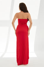 Long Red Plisoley Slit Long Evening Dress