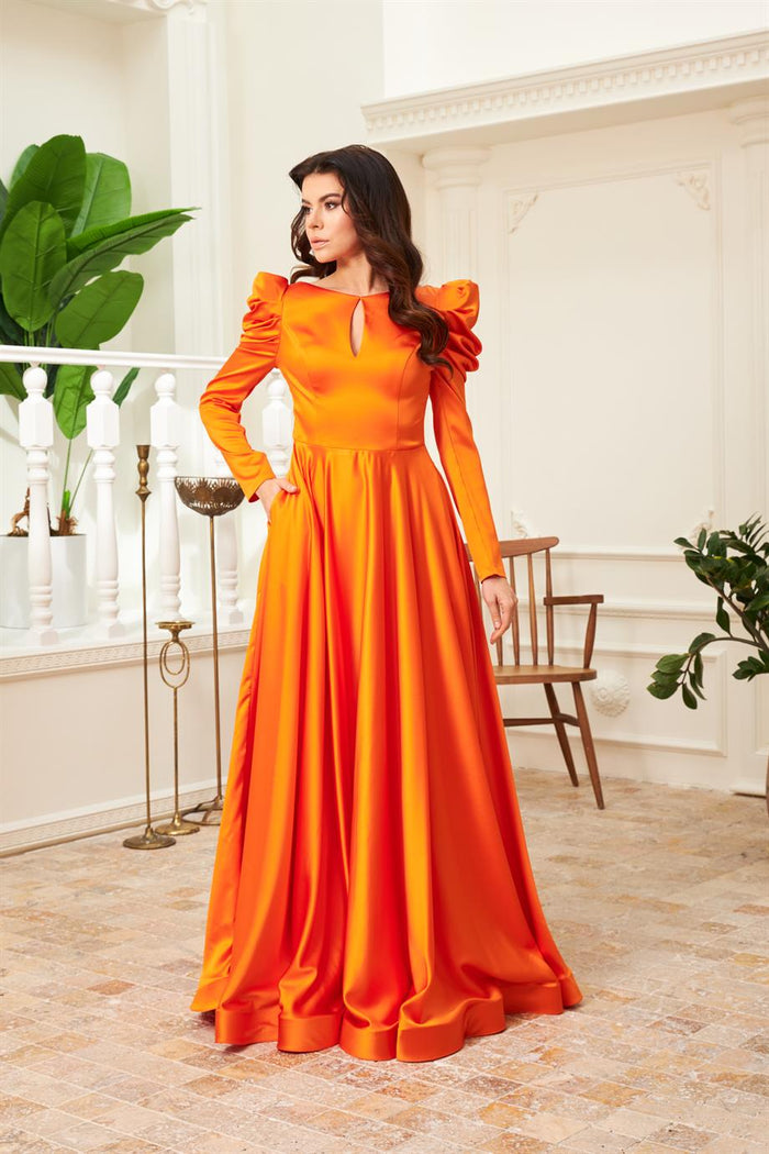 Angelino Orange Satin Back Long Engagement Dress