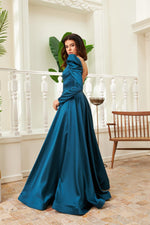 Angelino oil satin back open long engagement dress