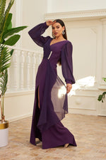 Angelino Plum Chiffon Buckle Detailed Long Evening Dress