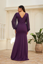Angelino Plum Chiffon Buckle Detailed Long Evening Dress