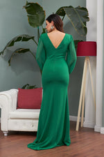 Angelino Emerald Chiffon Buckle Detailed Long Evening Dress