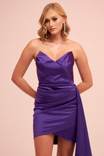 Angelino Purple Satin Strapless Short Party Dress