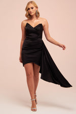 Angelino Black Satin Strapless Short Party Dress