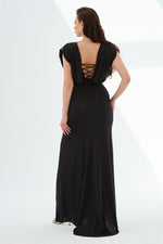 Black Sandy Slit Long Sleeve Evening Dress