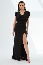 Black Sandy Slit Long Sleeve Evening Dress