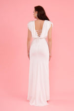 Ecru Sandy Long Slit Evening Dress