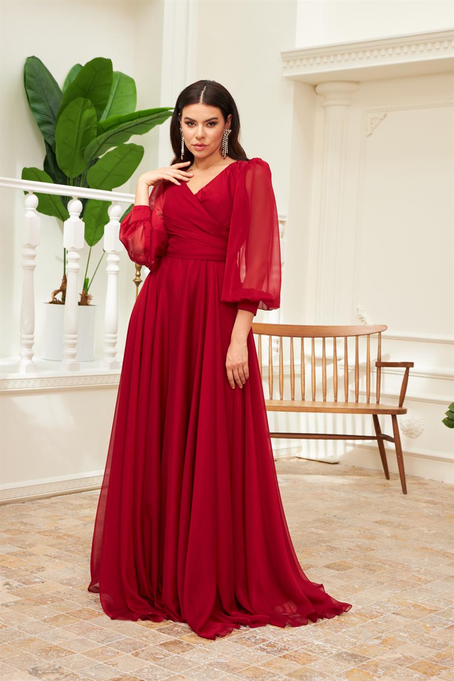 Red chiffon hotsell formal dress