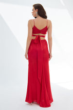 Red Foil Strapless Backless Decollete Long Evening Dress