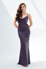 Purple Foil Strapless Backless Decollete Long Evening Dress