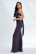 Purple Foil Strapless Backless Decollete Long Evening Dress