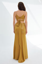 Saffron Foil Strapless Backless Decollete Long Evening Dress