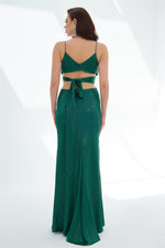 Emerald Foil Strapless Backless Decollete Long Evening Dress