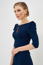 Angelino navy blue pancakes embroidered midi evening dresses