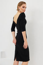 Angelino black pancakes embroidered midi evening dresses