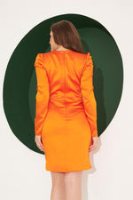 Angelino Orange Satin Long Sleeve Short Dress