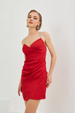 Angelino Red Satin Back Short Evening Dress with Décollettees