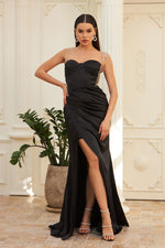 Black Satin Tie Long Evening Dress and Invitation Dress