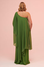 Angelino Green Single Sleeve Slit Plus Size Chiffon Evening Dress