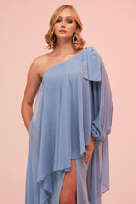 Angelino Indigo Single Sleeve Slit Plus Size Chiffon Evening Dress