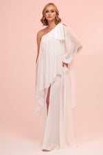 Angelino Ecru One Sleeve Slit Plus Size Chiffon Wedding Dress