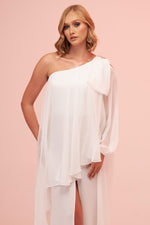 Angelino Ecru One Sleeve Slit Plus Size Chiffon Wedding Dress