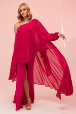 Angelino Fuchsia Single Sleeve Slit Plus Size Chiffon Evening Dress